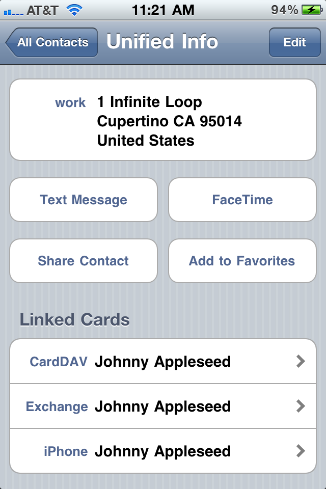 Bottom of contact card